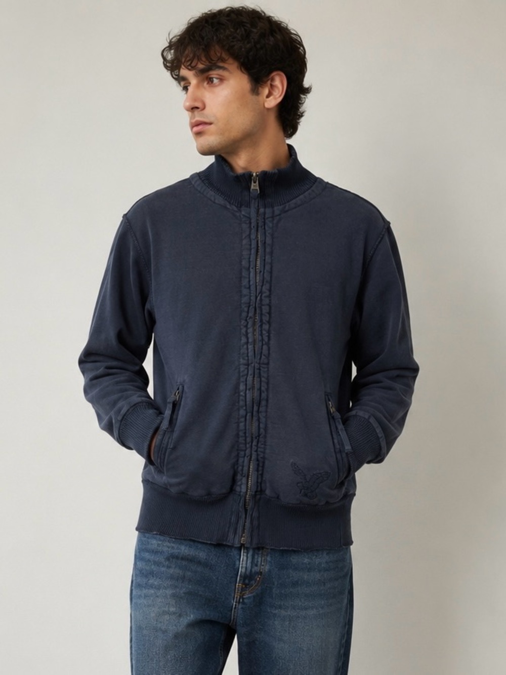 American Eagle Outfitters Men's Navy‎ Zip-Up Knit Jacket